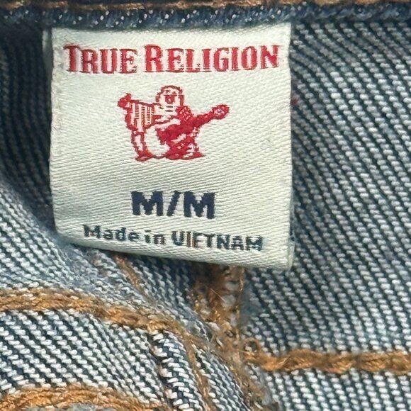 Y2K True Religion Skinny Overalls Blue Denim Cotton Blend Size M Medium - Picture 7 of 9